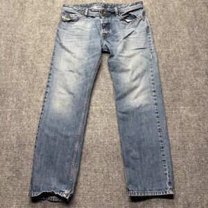 Diesel Jeans Mens 34x30 Blue Waykee Regular Straight 0842C Button Fly Whiskered
